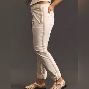 Anthropologie Cream Track Joggers with Tan Side Stripe